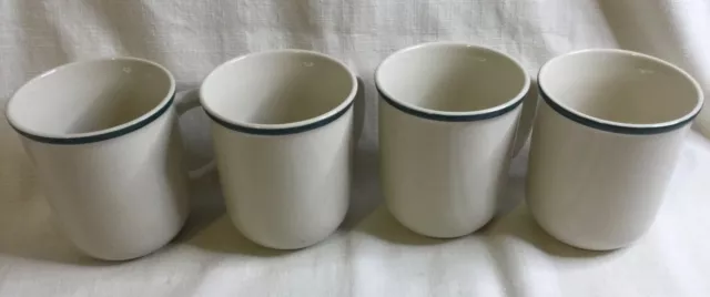 Kitchen Basics by Tienshan 8 oz. Coffee Mugs Cups Blue/Green Stripe - Set of 4