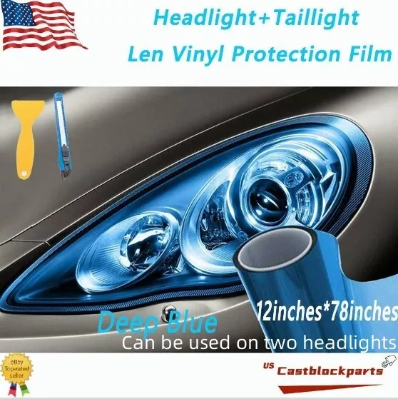 12"x78" Gloss Deep Blue Film Tint Lens Vinyl Wrap Fit For Headlight taillight