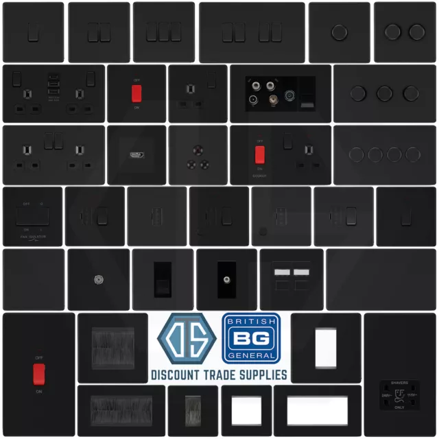 BG Screwless Flatplate Matt Black Switches & Sockets Full Range Black Inserts