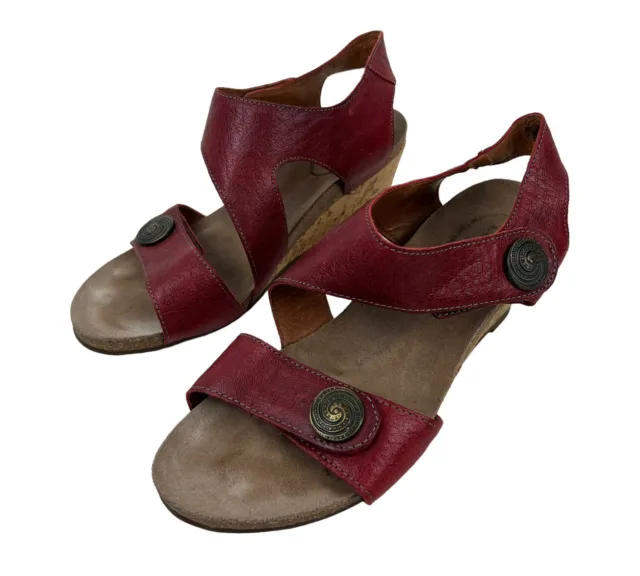 Taos Red Leather Sandal Women Size 39 8-8.5 Carousel Wedge Boho Southwestern