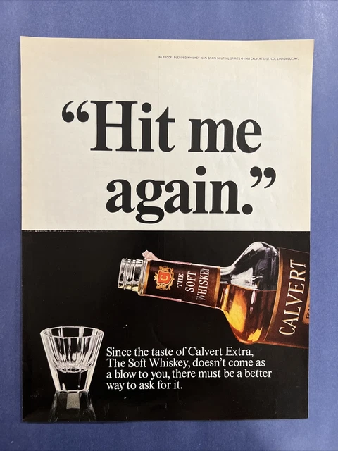 Vintage advertising print Alcohol Calvert Soft Whiskey Hit Me Again 1968 ad