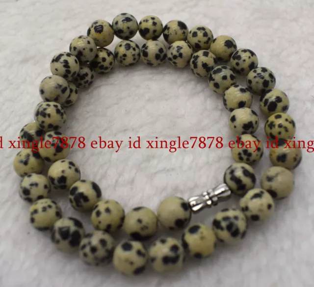 6/8/10mm Natural Dalmation Jasper Black Spot Round Gemstone Beads Necklace 20"