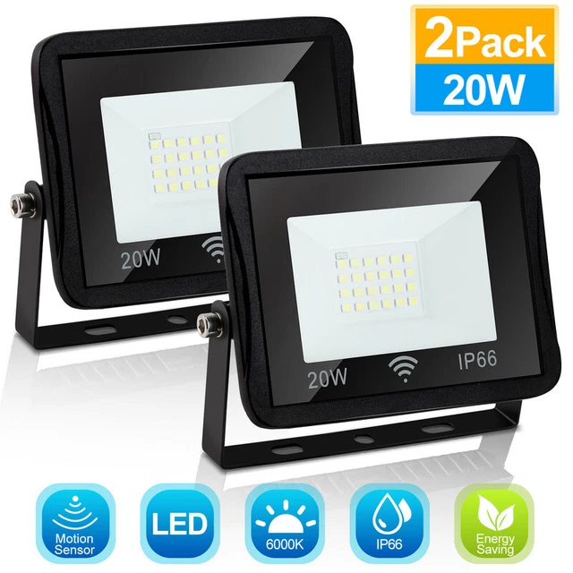 2X 20W LED Fluter mit Bewegungsmelder Flutlicht Außen Scheinwerfer Strahler IP65