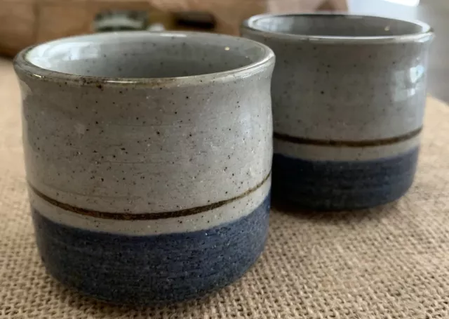 (2) Otagiri Japan Stoneware Mariner Blue Grey Sake Tea Cups Mini Plant Pots