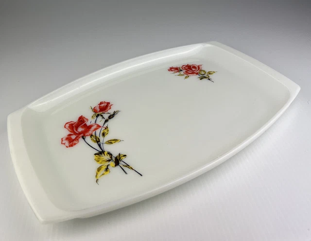 VINTAGE JAJ PYREX Tray Platter Red Roses Made In England 613 Retro 70s ...