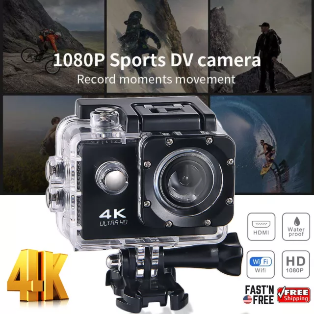 Wifi 1080P 4K Ultra HD Sport Action Camera DVR DV Waterproof Camcorder Black