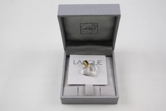 Lalique Heart Pendant Gold Tone Glass Boxed Signed Branded