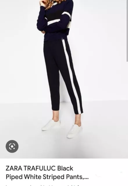 ZARA TRAFALUC BLACK Trouser Pants With White Stripe Women s Size