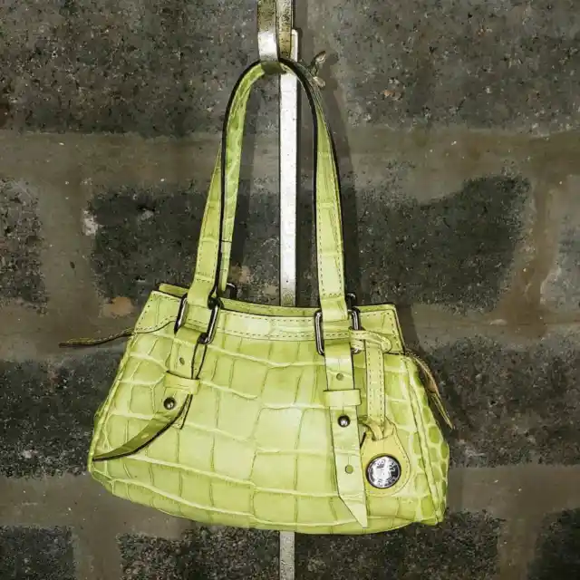 DOONEY BOURKE sm leather Croc embossed handle satchel bag purse pistachio green