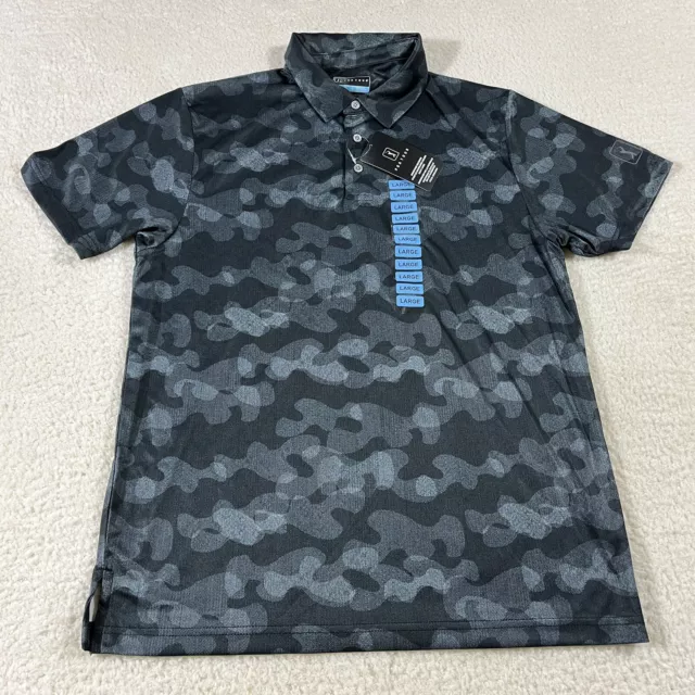 PGA Tour Golf Polo Men’s Large Caviar Black Gray Pattern New With Tags