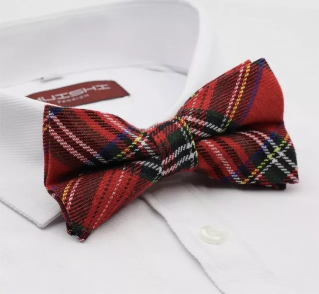 Mens Bow Tie / Dicky Bow - Red Check Plaid Tartan Christmas Birthday Gift