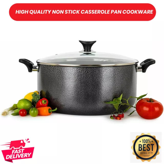 Non Stick Induction Casserole Pots Saucepan Pans Cookware Dish Deep With Lid 24c
