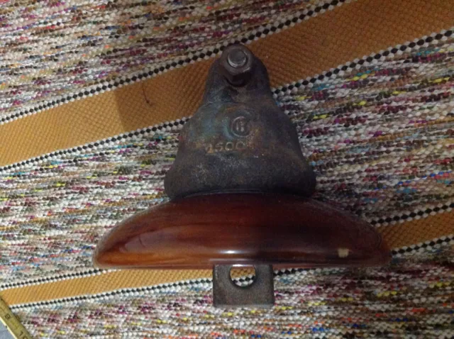Large Vintage Brown Porcelain High Voltage Power Line Insulator Heavy Cast Iron 7
