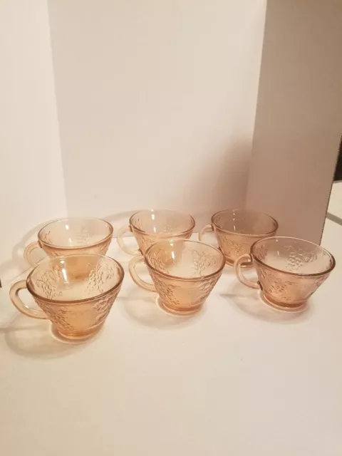 KIG Malaysia pink Pressed Glass Mugs Cups Lot of 6 grapes and leaves frosted typ