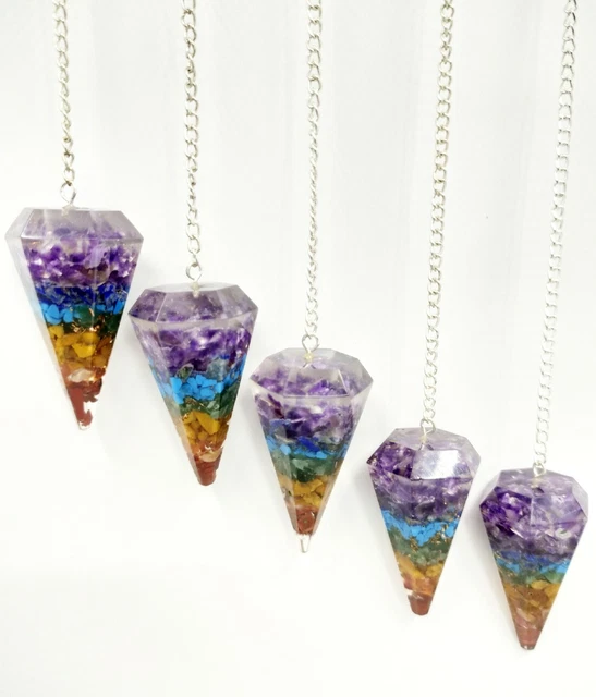 7 Chakra Orgone Faceted Cone Pendulum Dowsing Crystal Healing Pendulum