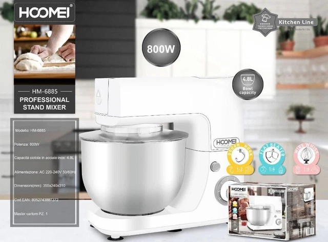 Robot Pâtissier MONZANA 1000W - Bol Inox 4,5L, 7 Vitesses, Accessoires Pétrin Et Fouet
