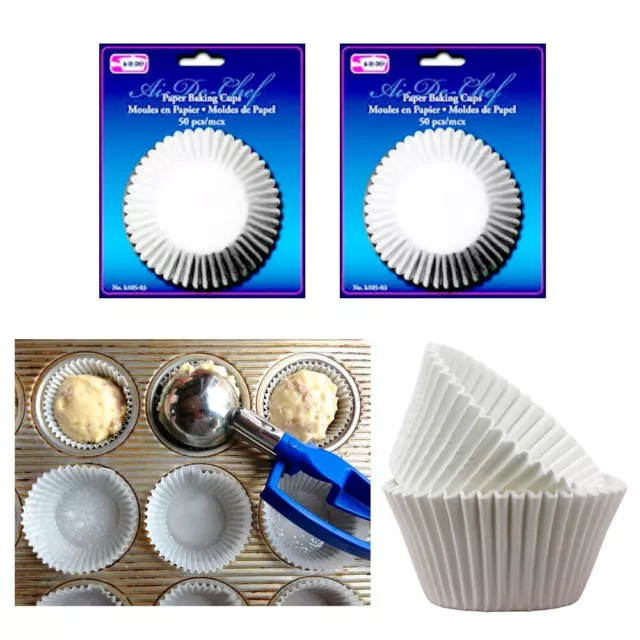 100 PC Horneado Tazas Cupcake Forros Papel Moldes Muffin Pergamino Fiesta Blanco