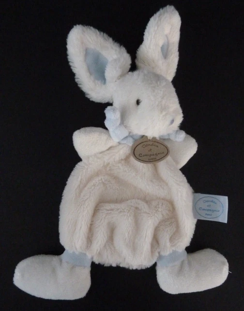 *. DOUDOU ET COMPAGNIE LAPIN BONBON PLAT blanc bleu col nouette - TTBE