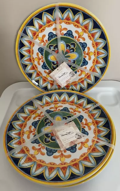 Juego de 8 platos de cena de melamina Panama Jack diseño de azulejos rojos dorados azules 11" redondos