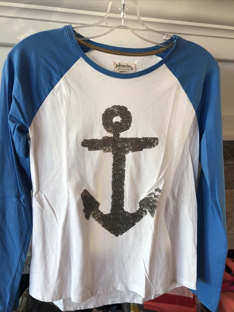 NWOT Boden Johnnie B Baseball Style Sequin Anchor Girls Size 13-14 Shirt