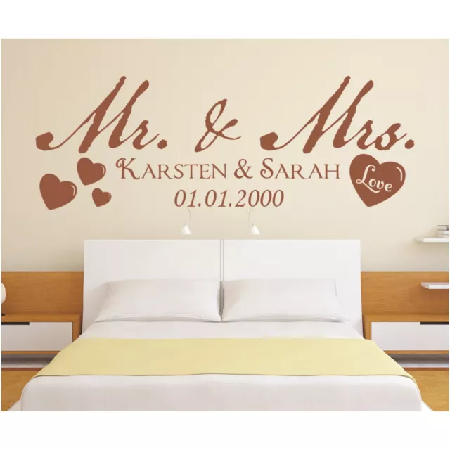 Wandtattoo Hochzeit Mr Mrs Datum Namen Wandaufkleber Schlafzimmer Wunschtext 5