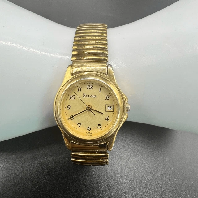 Vintage Bulova Watch Gold Tone Stretch Band New Battery
