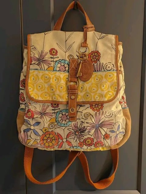 Fossil Canvas & Leather Backpack / Crossbody Or Shoulder Carry Floral. Vgc