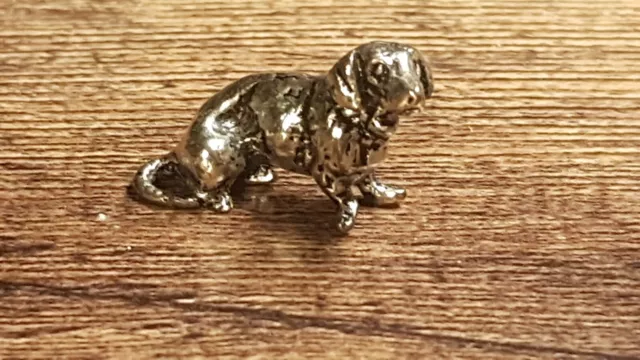 Alte kleine Figur sitzender Dackel, Bronze/Messing versilbert, Jagd Jäger