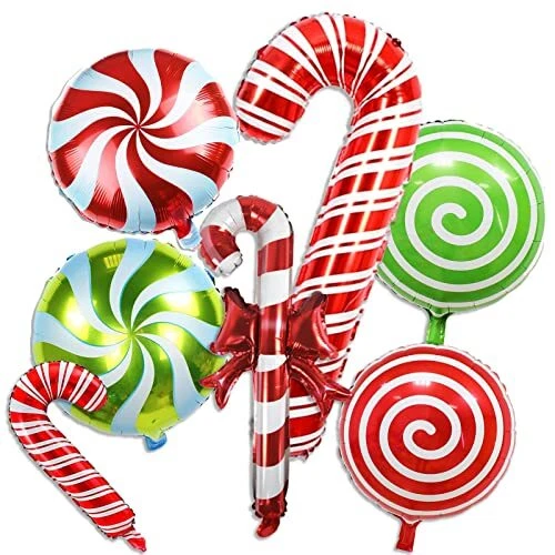 Christmas Candy Cane Foil Balloons, 16 Pieces Sweet Christmas round Swirl Candy