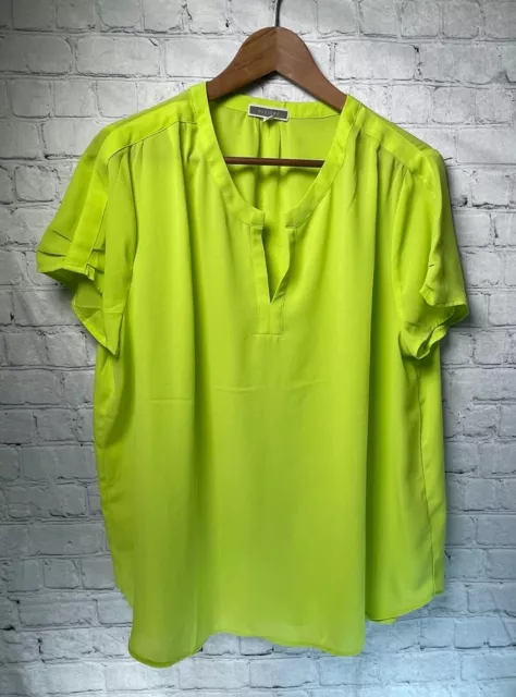 Pleione Ladies Short Sleeve Blouse, Solid Neon green  US Size: XL