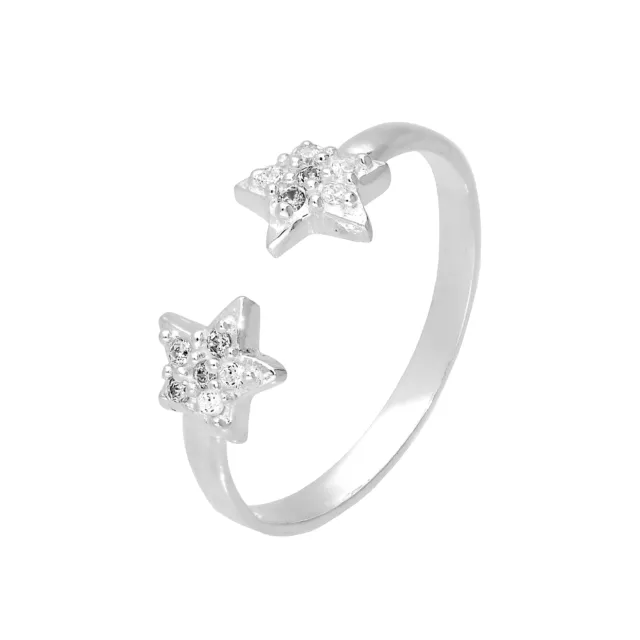 Sterling Silver & Clear CZ Crystal Starfish Adjustable Toe Ring Stars