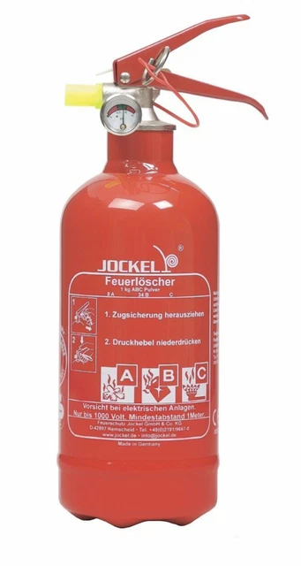Jockel Extincteur Poudre ABC 2kg - Mini Extincteur Pression Permanente Pour Maison/Bureau/Voiture
