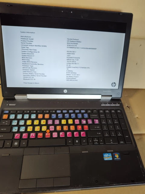 HP ELITEBOOK 8560W i7-2760QM 8GB DDR3 No HD