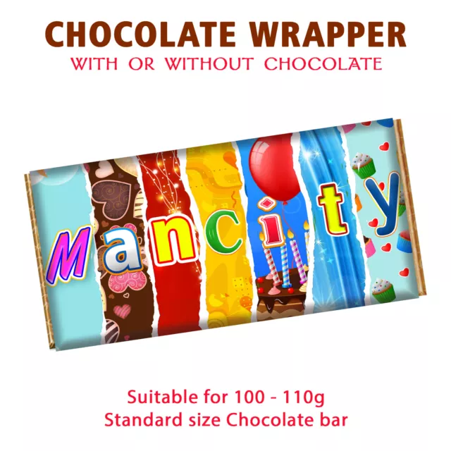 Man City Football Club Team Chocolate Bar Wrapper Novelty Birthday Gift Present