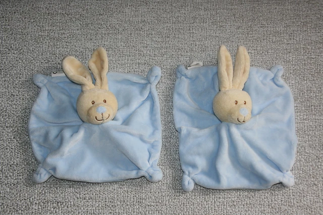 Nicotoy Simba Dickie 2 Doudou Lapin Plat Bleu 4 Noeuds Etat Neuf