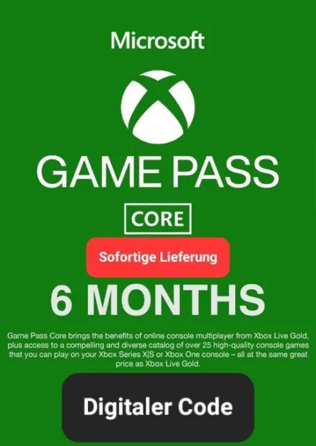 Xbox Game Pass Core 6 Months - Xbox Live - Digital Code - GLOBAL
