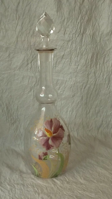 Carafe En Verre Emaille Decor Floral Legras ? Art Nouveau**
