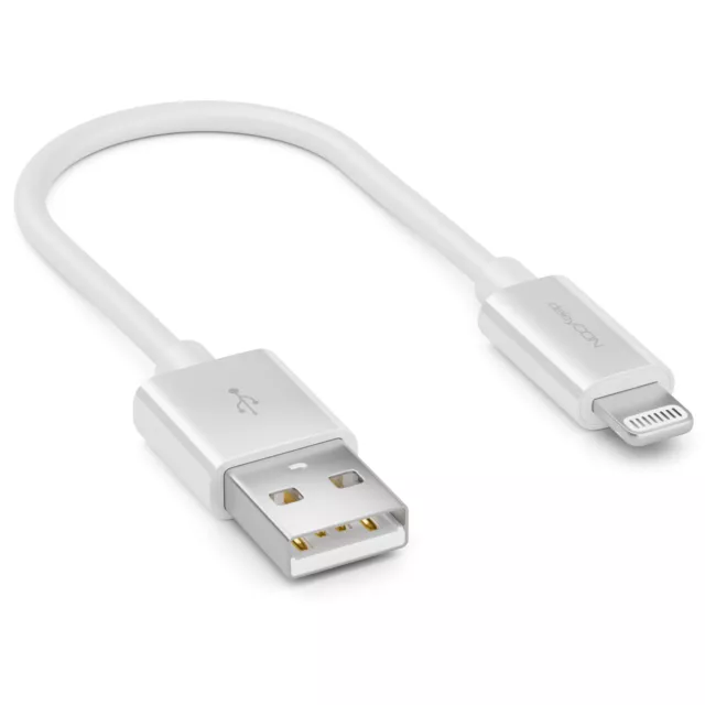 deleyCON 0,15m Lightning 8 Pin USB Ladekabel Datenkabel MFI Zertifiziert Weiß