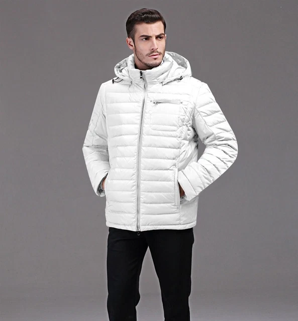Piumino Uomo Moda Giubbino Imbottito Cappuccio Rimovibile Bianco Giubbotto F638