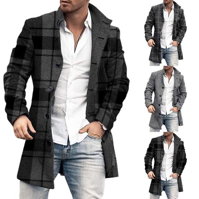 Cappotto Lungo Donna Masrin A Quadri Autunno/Inverno - Giacca A Maniche Lunghe Monopetto Con Riscatti, Stile Hipster Street