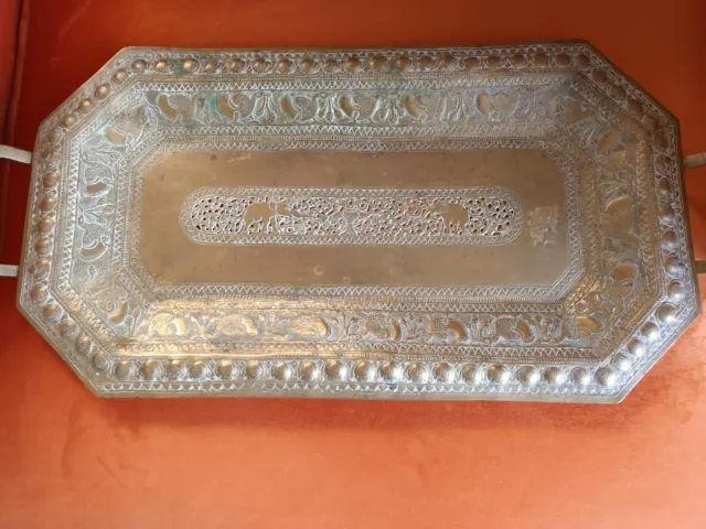 Vintage brass engraved Indian serving tray, Hindu,  Hinduism, Gandaberunda