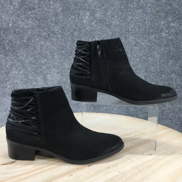 Steve Madden Boots Womens 8 M Chilz Side Zip Ankle Bootie Black Leather Heels