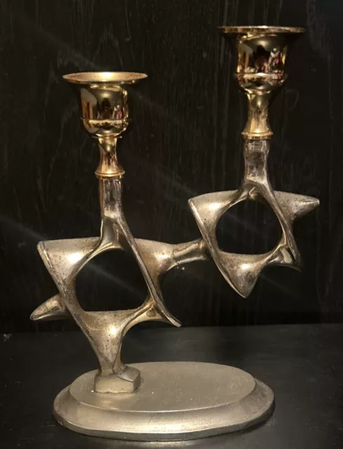 Meir Cohen Vintage Star of David Candle Holder Brass Candlestick Israel Judaica