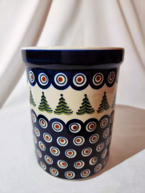 Boleslawiec PEACOCK CHRISTMAS Utility/Utensil Holder/Crock - EXC