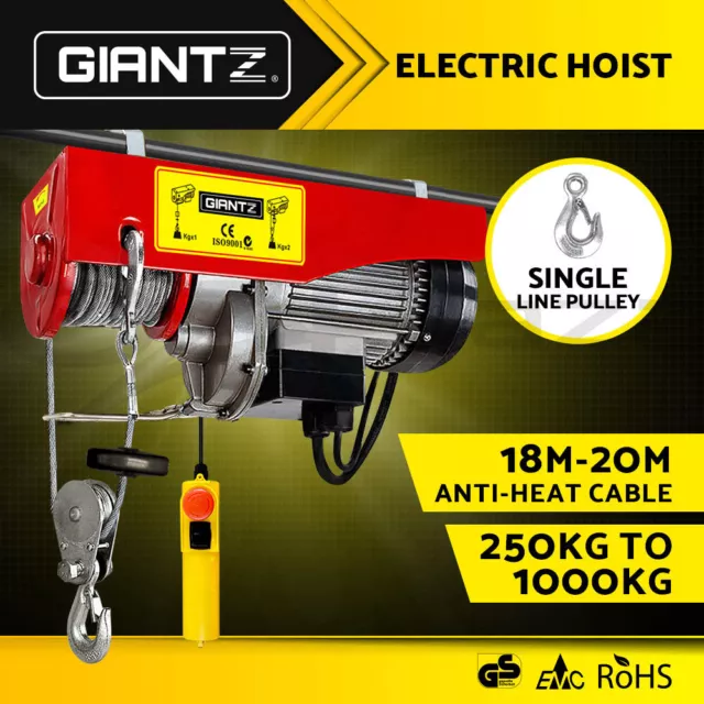 Giantz 250/600/800/1000KG Electric Hoist Winch Rope Remote Lifting Cable 18M 20M