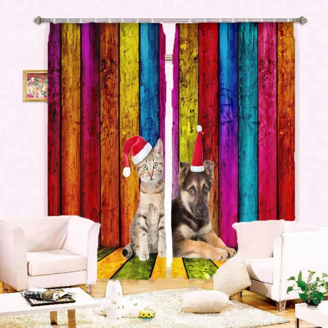 Christmas Cat And Dog 3D Blockout Photo Print Curtain Fabric Curtains Window