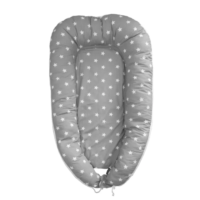 Puckdaddy Babynest Frida 105x60cm con Estrellas Puntos Patrón en Blanco Gris 2