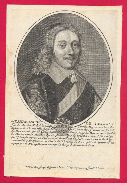 GA25-GRAVURE-17e-MICHEL DE LE TELLIER-HOMME D'ÉTAT-1603-1658