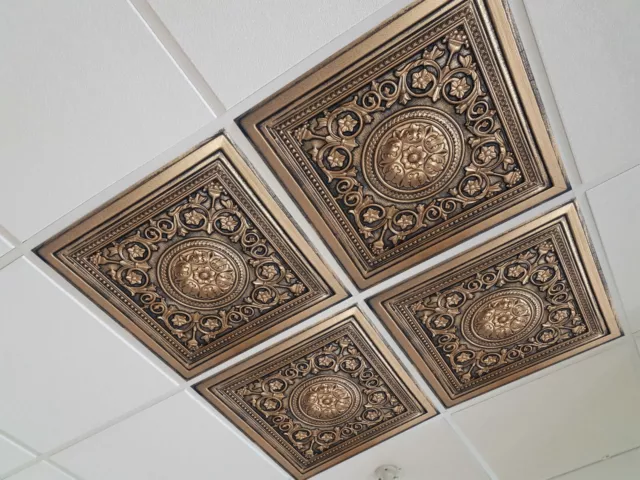 Washable PVC Ceiling Tiles - 2' x 2' Lay-in Tile Mold Free, Majesty Bronze Black Washable PVC Ceiling Tiles - 2' x 2' Lay-in Tile Mold Free, Majesty Bronze Black