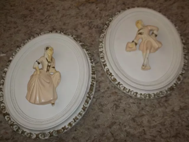 Vintage Chalkware Victorian Couple Wall Plaques 9 x 10"